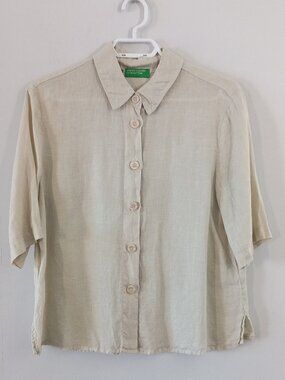 BENETTON beige linen short sleeve shirt